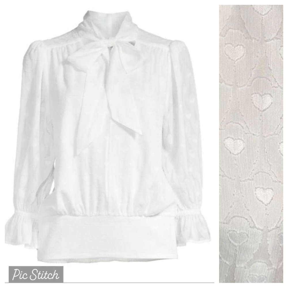 NEW LISTING: Burnout Heart Tie-Neck Blouse Sz Small Karl Lagerfeld White